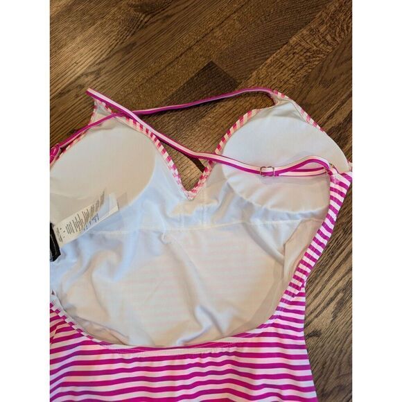KATE SPADE Ringmaster Swimsuit Striped Radiant Pink Plunging V-neck Size M BNWT - Picture 14 of 16